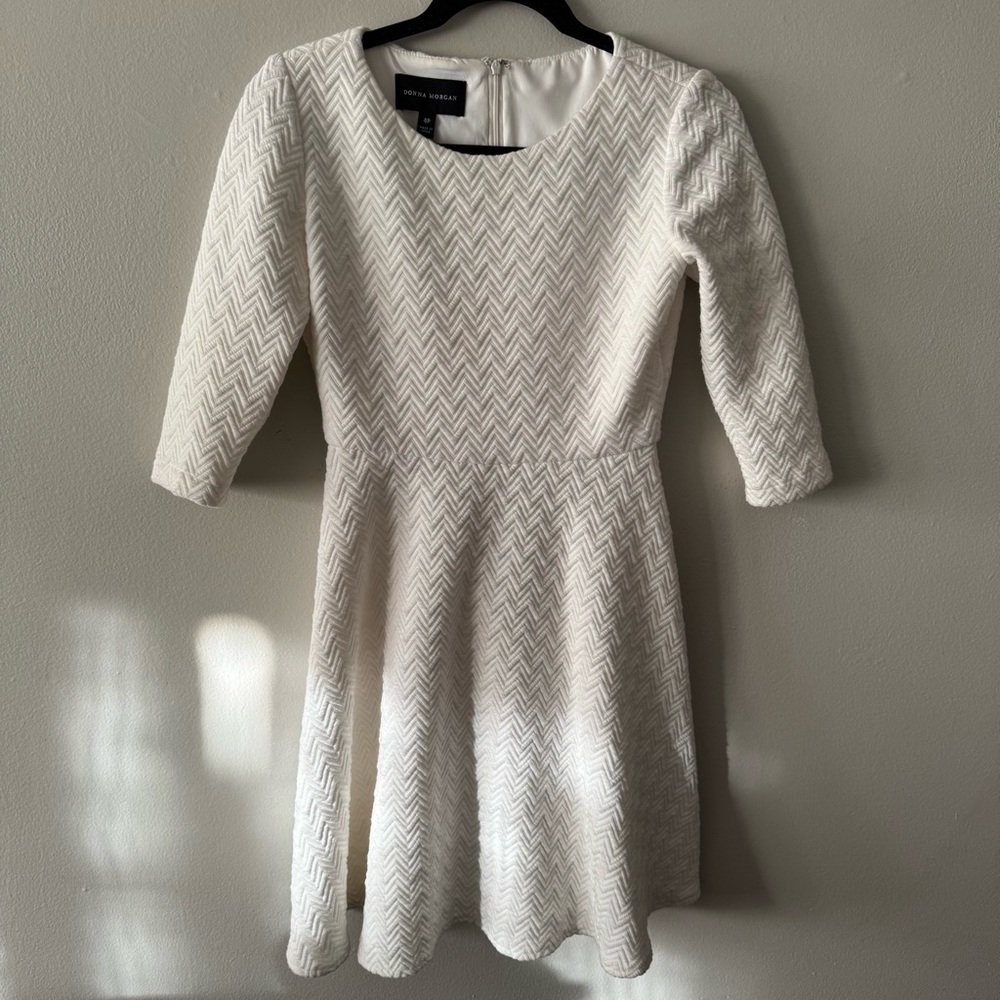 Donna Morgan Quilted Chevron 3/4 sleeve fit & flare dress 4 petite